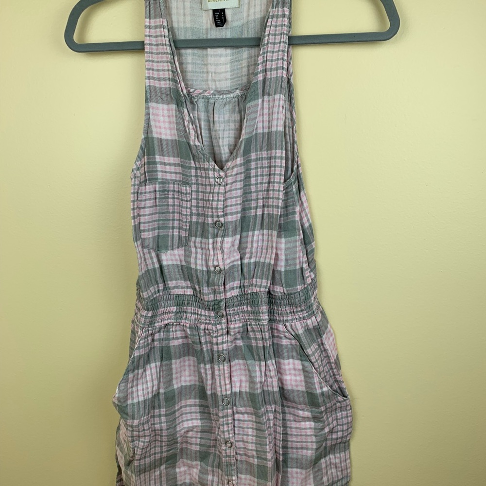 Insight button down sleeveless plaid dress